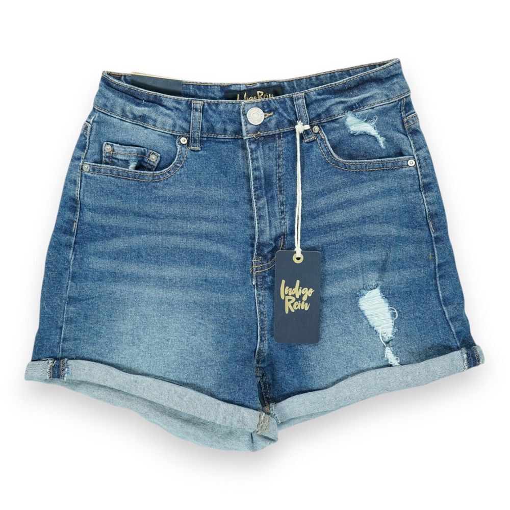 NWT Indigo Rein Mom Fit Super High Rise Dark Blue Shorts Size 7/27